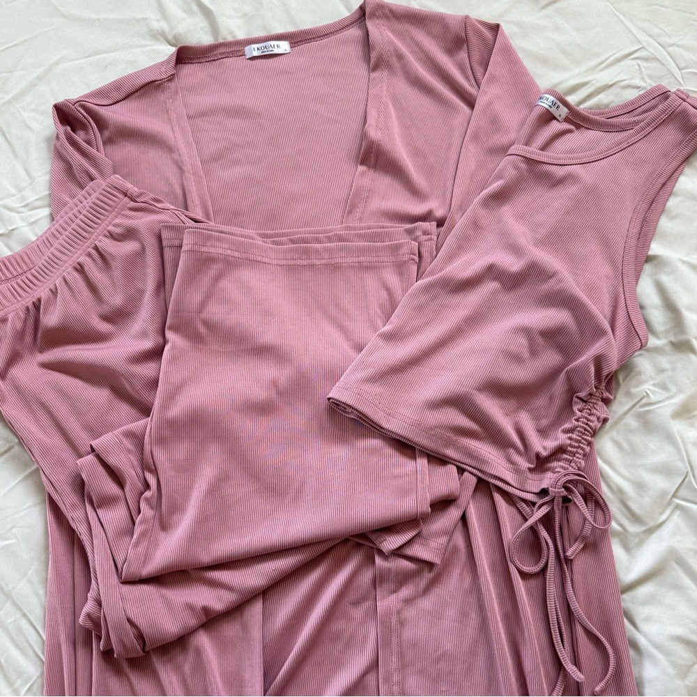 Pink Ribbed Lounge Set
